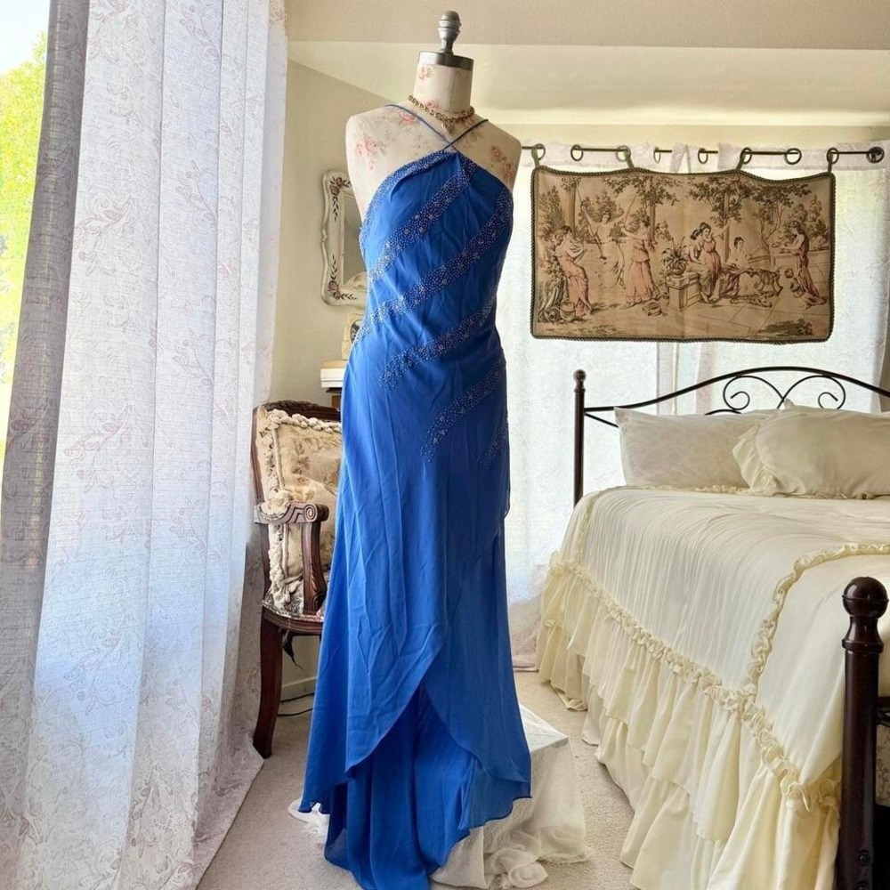 pzazz prom Blue beaded prom dress‎ size 10